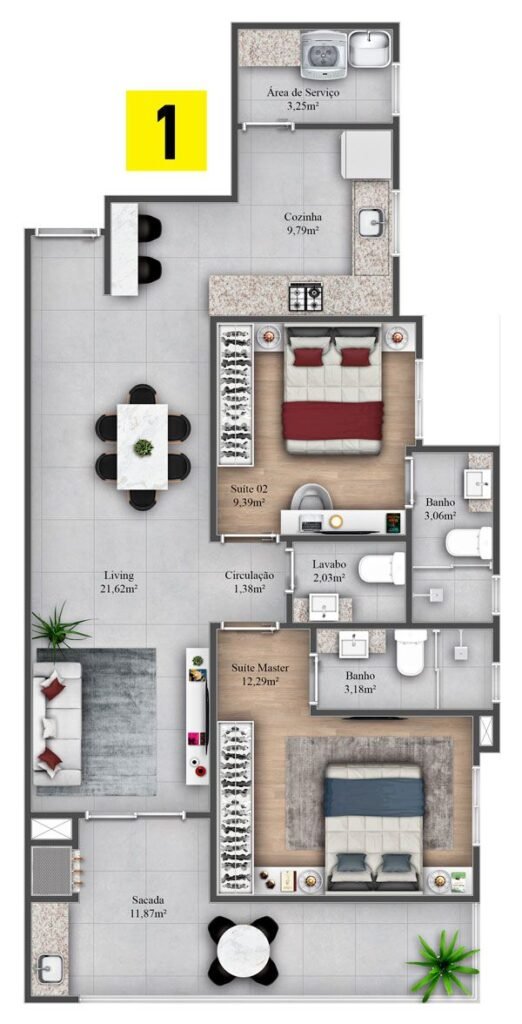 Planta Tipo 1 do Camberra Plaza
