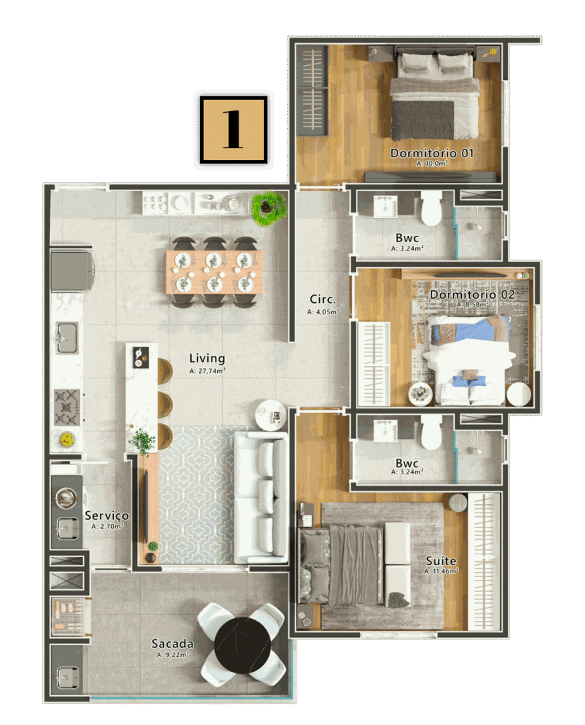 Planta Apartamento 1 do Newcastle